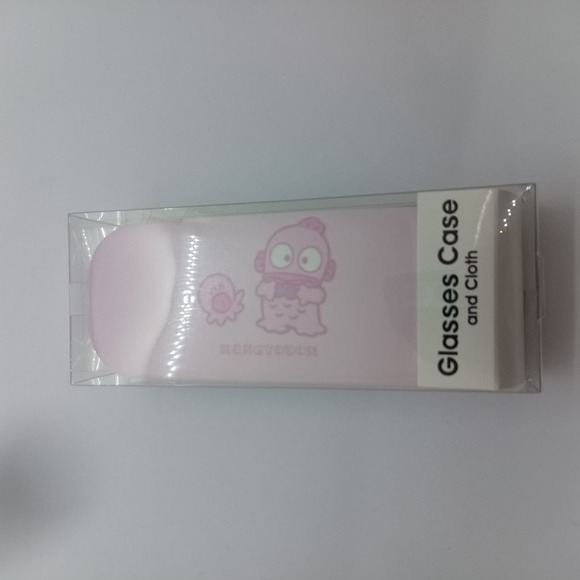 Sanrio pink hangyodon eyeglasses case with cleaning cloth